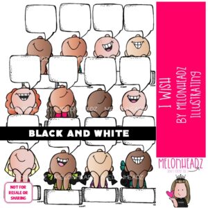 I Wish clip art, speech bubble, blank BLACK AND WHITE