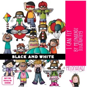I can fly clip art, play, imagine BLACK AND WHITE