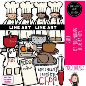 Chef clip art, cooking, career LINE ART and BLACK AND WHITE