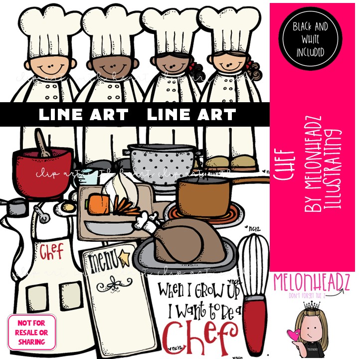 Chef clip art, cooking, career LINE ART and BLACK AND WHITE