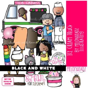 Ice Cream Truck clip art, career, popsicle BLACK AND WHITE