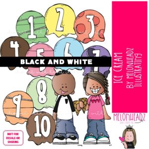 Ice Cream clip art, counting, sequence BLACK AND WHITE
