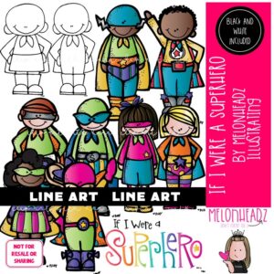 If I were a Superhero clip art / printable, template LINE ART and BLACK AND WHITE