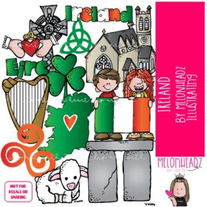 Ireland clip art, flag, shamrock COLORED Version