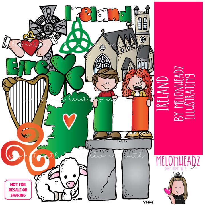 Ireland clip art, flag, shamrock COLORED Version