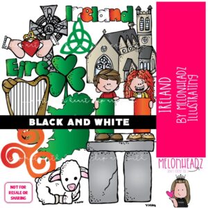 Ireland clip art, flag, shamrock BLACK AND WHITE