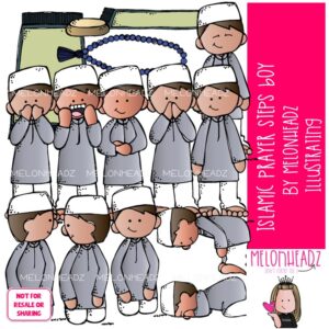 Islamic Prayer Steps clip art, Boy, sequence COLORED Version