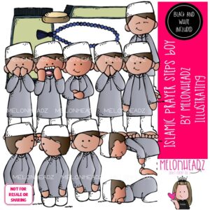 Islamic Prayer steps clip art, Boy, sequence COMBO PACK