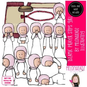 Islamic Prayer Steps clip art, Girl, sequence COMBO PACK