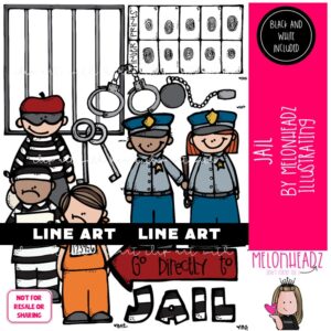 Jail clip art, police officer, community service LINE ART and BLACK AND WHITE