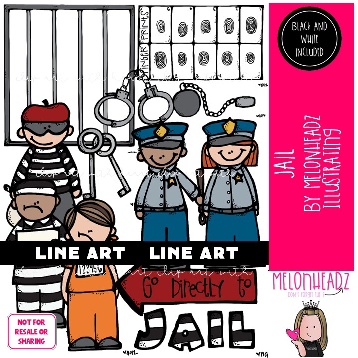 Jail clip art, police officer, community service LINE ART and BLACK AND WHITE
