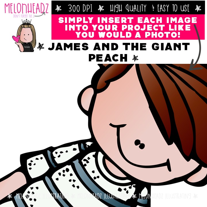James and the Giant Peach clip art, book companion, literature COLORED Version - Image 3