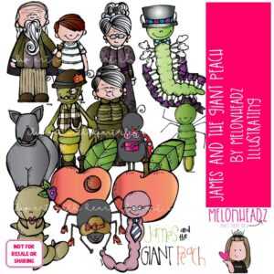 James and the Giant Peach clip art, book companion, literature COLORED Version