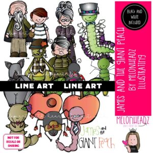 James and the Giant Peach clip art, book companion, literature LINE ART and B&W
