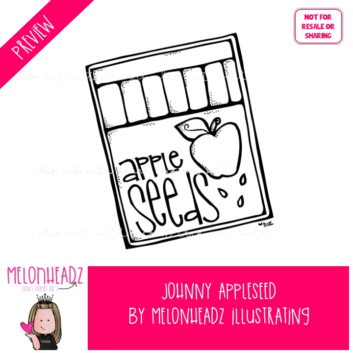 Johnny Appleseed clip art, Historical Figure, tall tale LINE ART and BLACK AND WHITE - Image 2