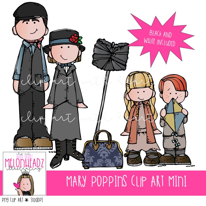 Mary Poppins clip art – Mini | Melonheadz Illustrating