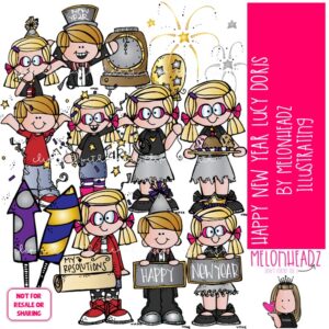 New Year clip art, Lucy Doris clip art, Melonheadz Character COLORED Version