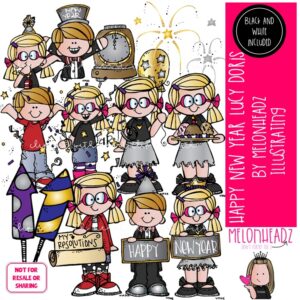 New Year clip art, Lucy Doris clip art, Melonheadz Character COMBO PACK