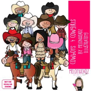 Cowboy and Cowgirl clip art, western, horse COLORED Version