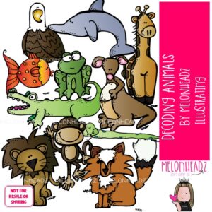 Decoding Strategy Animals clip art, dolphin, monkey COLORED Version