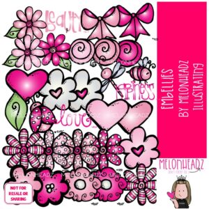 Embellies clip art, embellishments, bee, flower COLORED Version