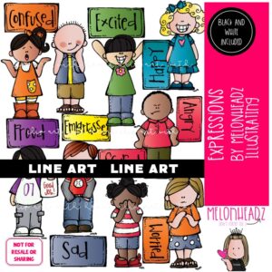 Expressions clip art Emotions clip art Feelings clip art LINE ART and BLACK AND WHITE