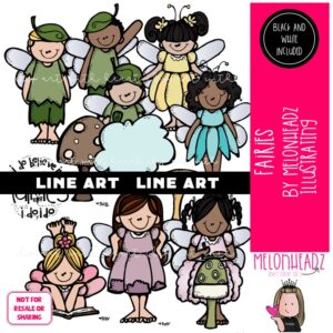 Fairies clip art Mushroom clip art Pixie clip art LINE ART and BLACK AND WHITE