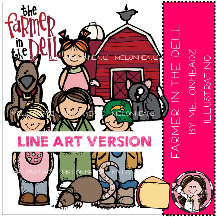 Farmer in the Dell clip art – LINE ART | Melonheadz Illustrating