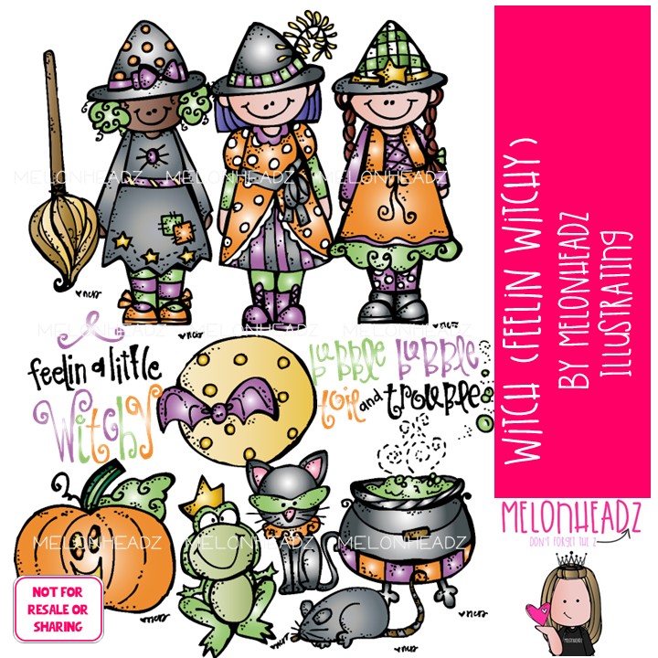 Witch clip art, Feelin Witchy, Halloween COLORED Version