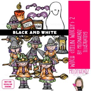 Witch clip art, Feelin Witchy 2, Halloween BLACK AND WHITE