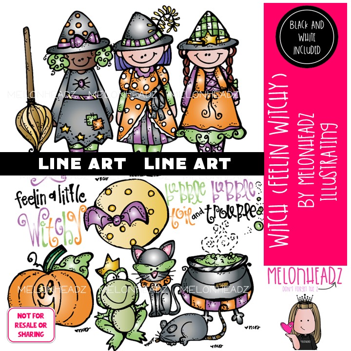 Witch clip art, Feelin Witchy, Halloween LINE ART and BLACK AND WHITE