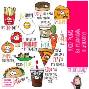 Food Puns clip art, word art, pizza COLORED Version