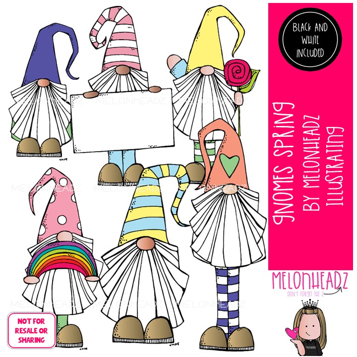 Gnomes clip art, Spring, pastel Mini