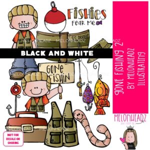 Gone Fishing clip art 2, hobby, sport BLACK AND WHITE