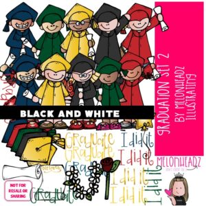 Graduation clip art Set 2 Commencement clip art BLACK AND WHITE