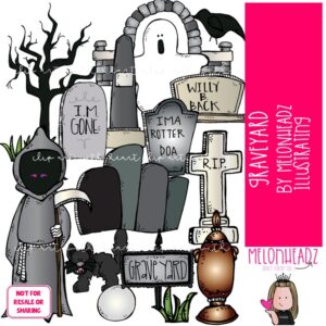 Graveyard clip art, Grim Reaper, Halloween COLORED Version