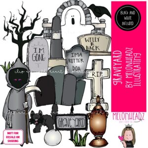 Graveyard clip art, Grim Reaper, Halloween COMBO PACK