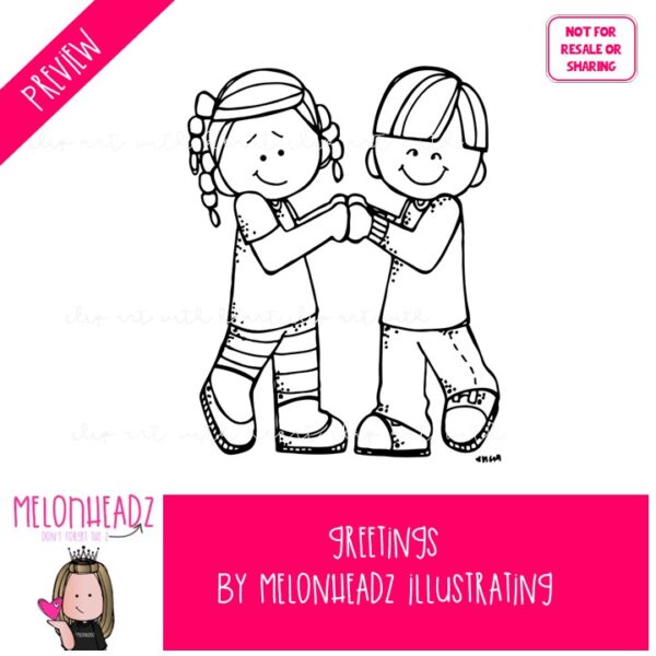 Greetings clip art, Welcome, Hello, Goodbye BLACK AND WHITE - Melonheadz
