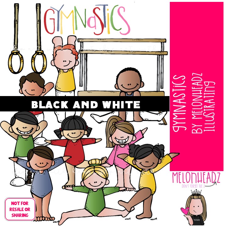 Gymnastics clip art, sport, tumbling BLACK AND WHITE