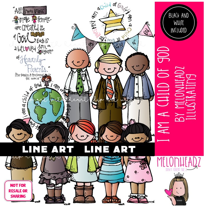 I am a child of God clip art, LDS, Christian LINE ART and BLACK AND WHITE
