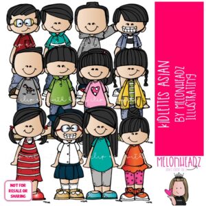 Kidlettes clip art, Asian kids clip art COLORED Version