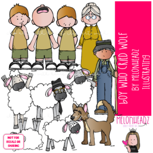 Boy who cried wolf clip art, literature, book companion COLORED Version