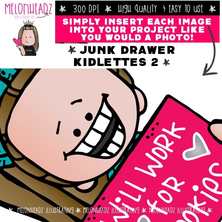 Junk Drawer clip art, Kidlettes 2, kids COLORED Version - Image 3