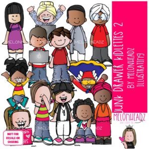 Junk Drawer clip art, Kidlettes 2, kids COLORED Version