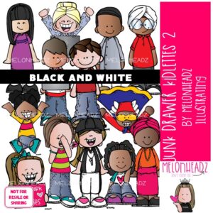 Junk Drawer clip art, Kidlettes 2, kids BLACK AND WHITE