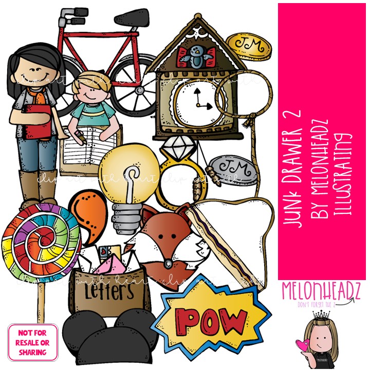 Junk Drawer 2 clip art, lasso, lightbulb COLORED Version