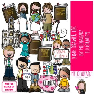 Junk Drawer clip art, LDS, temple, primary COLORED Version