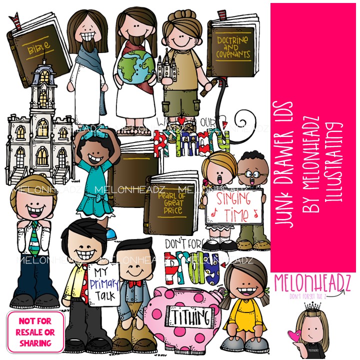 Junk Drawer clip art, LDS, temple, primary COLORED Version