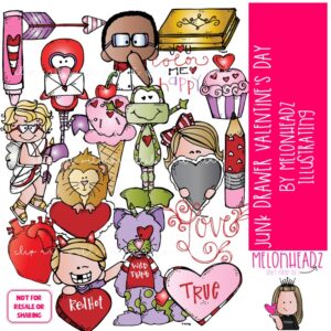 Valentine's Day clip art, junk drawer clip art COLORED Version