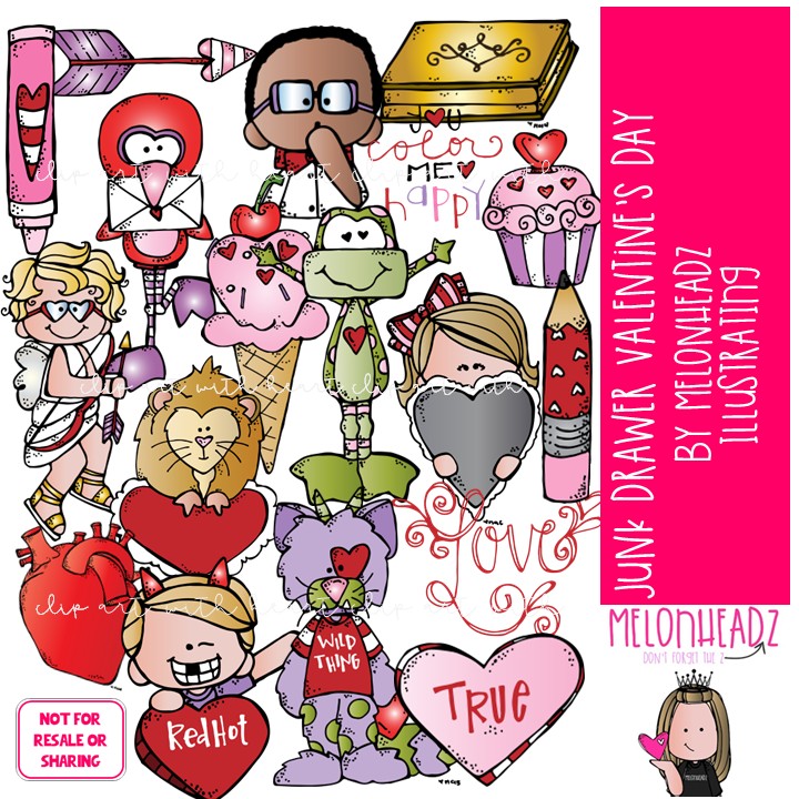 Valentine's Day clip art, junk drawer clip art COLORED Version